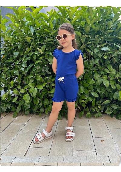 My Kids Wear Fırfırlı Kız Çocuk Şort Takım Lacivert