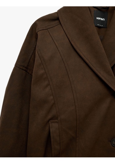 Koton Uzun Kollu Şal Yaka Düğmeli Suni Süet Oversize Bomber Ceket Kahverengi 7wak20273ew Kahve