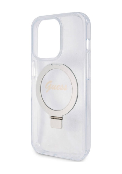 Apple Uyumlu iPhone 15 Pro Kılıf Guess Lisanslı Magsafe Özellikli Simli Ring Standlı