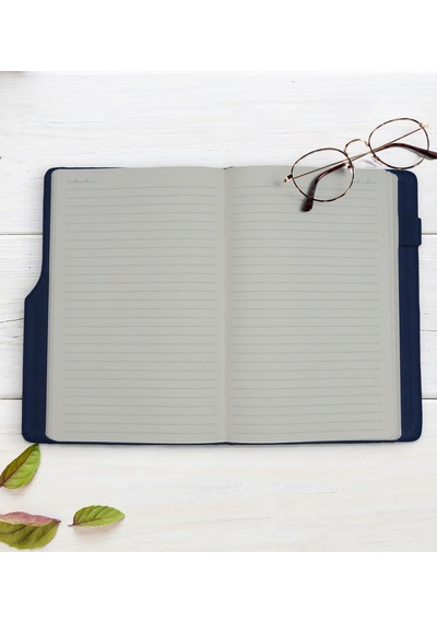 Bk Gift Kişiye Özel Çiçek Tasarımlı Lacivert Termo Deri Not Defteri 15x21cm-10