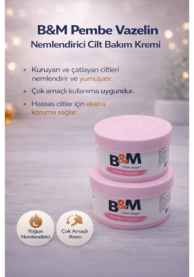 B&m Pembe Vazelin Nemlendirici Cilt Bakım Kremi Çok Amaçlı Vazelin 2 Adet