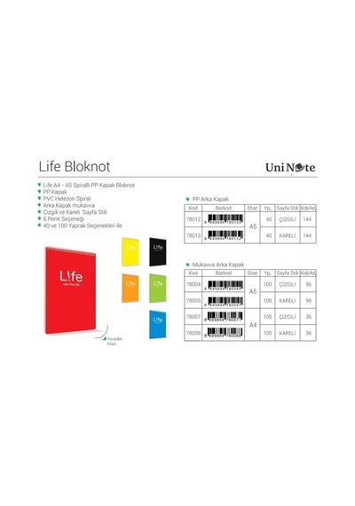 Çınar Life A5 Pp Kapak 40 Yaprak Kareli Bloknot 12'li Paket