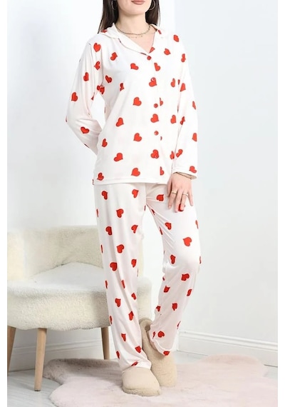 Seka Store Seka Milan Kumaş Düğmeli Pijama Takımı Beyazkırmızı - 50583.1950. Çok Renkli Seka Store Seka Milan Kumaş Düğmeli Pijama Takımı Beyazkırmızı - 50583.1950. Çok Renkli