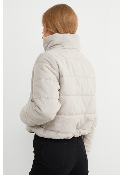 Fullamoda Beli Lastikli Crop Şişme Mont Taş