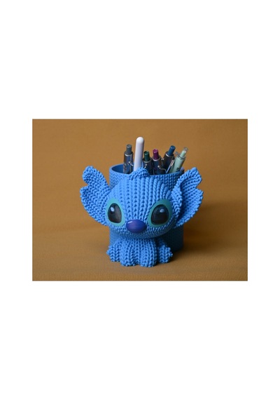 Alvera Knitted Kalemlik 3d Baskı Sevimli Karakterli Masaüstü Kalem Organizeri-mavi
