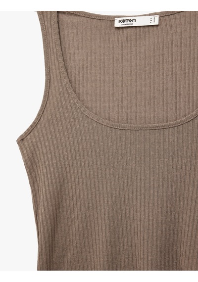 Koton U Yaka Kolsuz Fitilli Atlet Pijama Üstü Kahverengi 6slk90005mk Kahve
