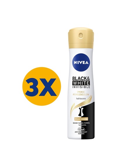 Nivea Black & White Invisible İpeksi Pürüzsüzlük Kadın Sprey Deodorant 3 x 150 ML