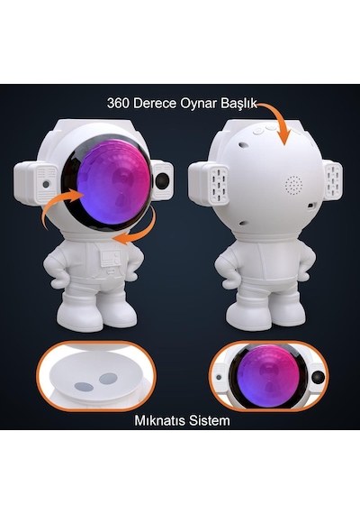 Upway Astronot Bluetooth Hoparlör Galaksi Yıldız Projektör Kumandalı Gece Lambası Beyaz