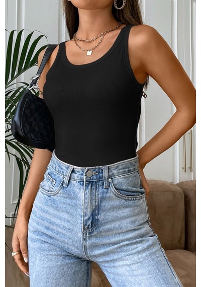 Najmaddin.com Beru Kadın Siyah Kolsuz Kalın Askılı Uzun Crop Top Bluz & Atlet