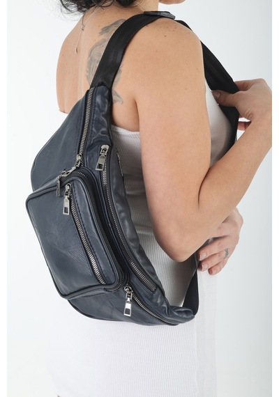 Nahitatyana Unisex Lacivert Çok Cepli Hakiki Deri Freebag Bel Çantası Lacivert - 121763658 Lacivert