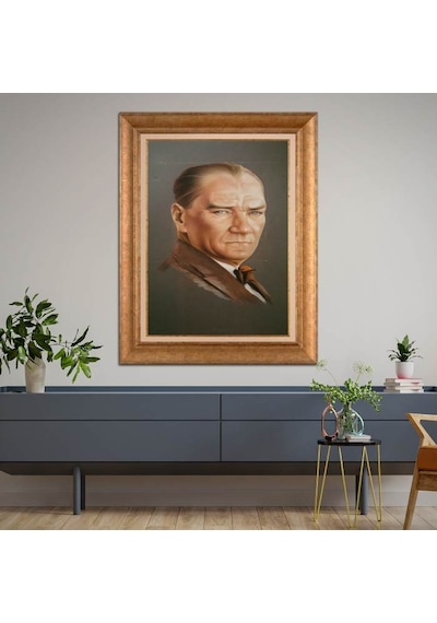 Altın Varaklı Çerçeveli Paspartulu Atatürk Tablo Hk1054