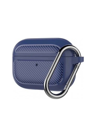 Ally Karbon Fiber Apple Uyumlu AirPods Pro Kancalı Silikon Koruma Kılıfı Mavi