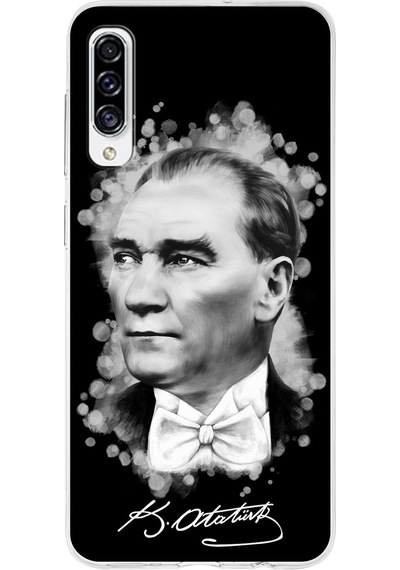 Samsung Galaxy A30s Uyumlu Kapak Atatürk Tasarımlı Şeffaf Silikon Kılıf Şeffaf