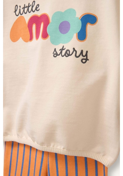 Defacto Floral Sweatshirt Kumaşı 2li Takım Kız Bebek H1974a526smer105 Ekru-er105