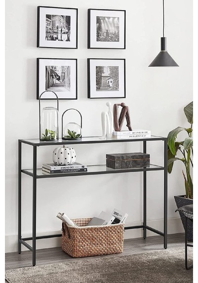 Modern 2 Katlı Siyah Renk Metal Iskeletli Cam Raflı Dresuar Konsol Modern 2 Katlı Siyah Renk Metal Iskeletli Cam Raflı Dresuar Konsol