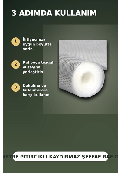 3 Metre Kalın Dokulu Şeffaf Raf Örtüsü Ve Tezgah Üstü Koruyucu Çok Amaçlı Mat Renkli