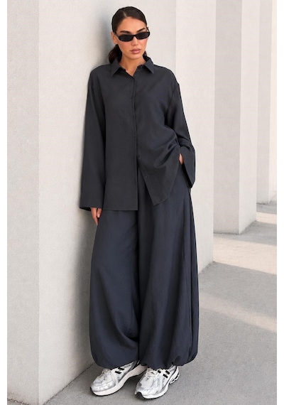 Madmext Füme Oversize Gömlek Balon Pantolon Kadın Takım Mg2779