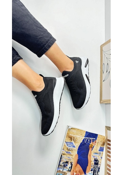 Günlük Unisex Sneaker Slip-on Nefes Alabilen Hafif Yürüyüş Bağcıksız Esnek Spor Ayakkabı 041f Siyah-beyaz