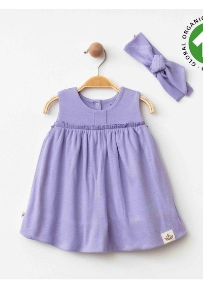 Zekids Kız Bebek Organik Pamuklu Bandanalı Kolsuz Elbise-15906 Mor