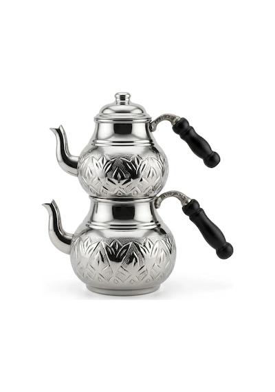 Aura Copper El İşlemeli Bakır Çaydanlık Seti 1 Mm Üst 850-950 Ml Alt 1850-1950 Ml 27 Cm Bakır Renk