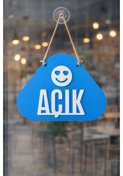 Ahşap Lazer Kesim Emoji Figürlü Açık-kapalı Tabelası - Saks