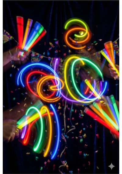 100 Adet Fosforlu Glow Stick Parti Seti Bileklik, Kolye Ve Eğlenceli Işık Çubukları Çok Renkli