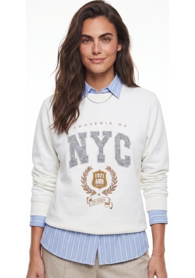 Onloox Kadın Beyaz Beyaz Pamuklu Bisiklet Yaka Üç İplik Şardonlu Nakış Detaylı Uzun Kollu Sweatshirt Onloox Kadın Beyaz Beyaz Pamuklu Bisiklet Yaka Üç İplik Şardonlu Nakış Detaylı Uzun Kollu Sweatshirt