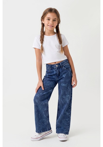 Joy Kids Kız Çocuk Lazer Baskılı Kot Pantolon 6-9yaş Mavi Kot Mavi