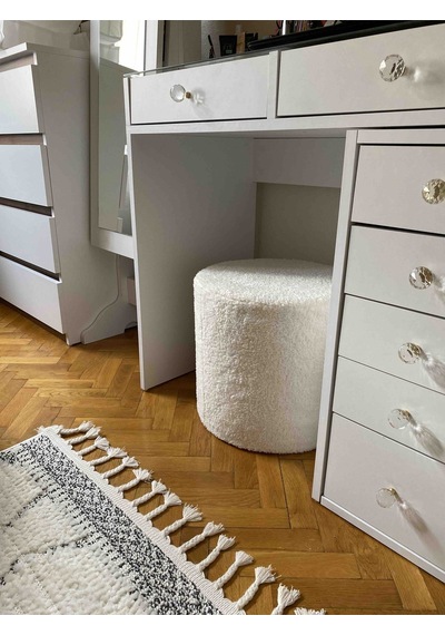 Handmade Kırık Beyaz Welsoft Kumaş Silindir Dekoratif Pufidik Puf Bench Beyaz