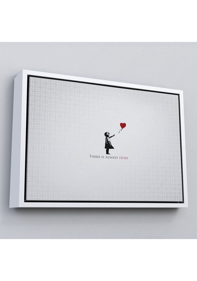 Çerçeveli Banksy Kırmızı Balonlu Kızın'ın Her Zaman Umut Vardır Yazılı Tablosu-5012