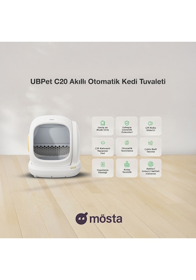 UBPet C20 Akıllı Otomatik Kedi Tuvaleti | App Kontrol, Otomatik Temizleme, 38DB Sessiz, Ağırlık Sensörü