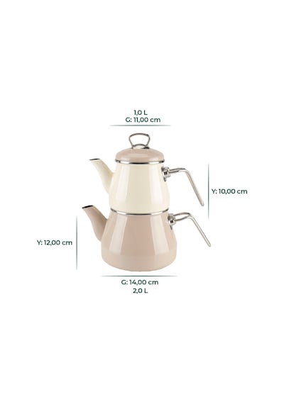 Bambum Lumino 7229 Metal Kulplu Emaye Çaydanlık Takımı Bej
