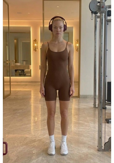 Fit Women Kadın Havuz Yaka Esnek Kahve Dikişsiz Body Kahverengi