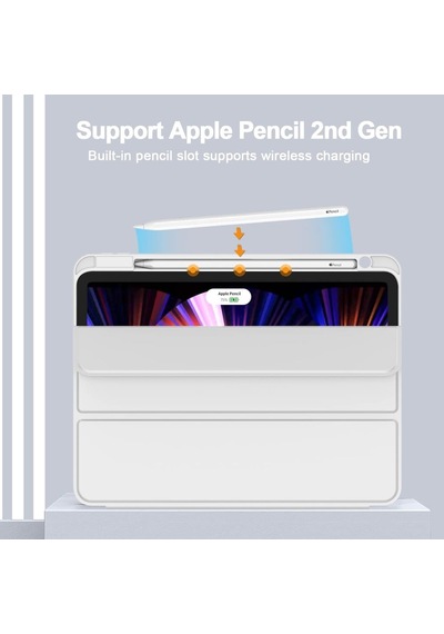 Apple Uyumlu iPad, Pro 12.9 5. Nesil 2021 Kılıf Kalem Bölmeli Smart Case