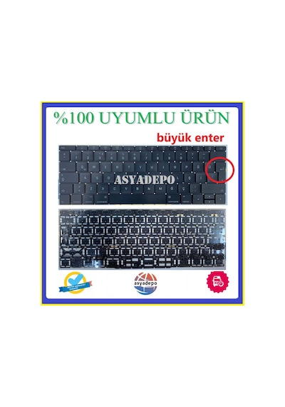 Apple Uyumlu MacBook Pro Mpxt2Ll/A Klavye Tr Büyük Enter