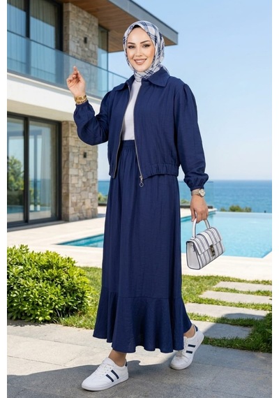 Hb Harma Time Butik Kadın Fermuarlı Çilek Kumaş Lacivert Ceket Etek İkili Takım Lacivert Lacivert Hb Harma Time Butik Kadın Fermuarlı Çilek Kumaş Lacivert Ceket Etek İkili Takım Lacivert Lacivert