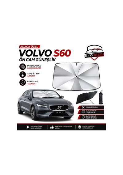 Volvo S60 Şemsiye Tip Ön Cam Güneşliği Katlanabilir Uv Korumalı Araç Cam Güneşlik