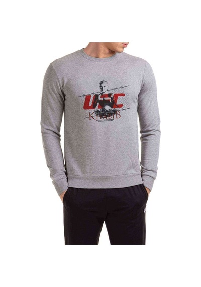 Khabib Nurmagomedov Baskılı Gri Erkek Örme Sweatshirt
