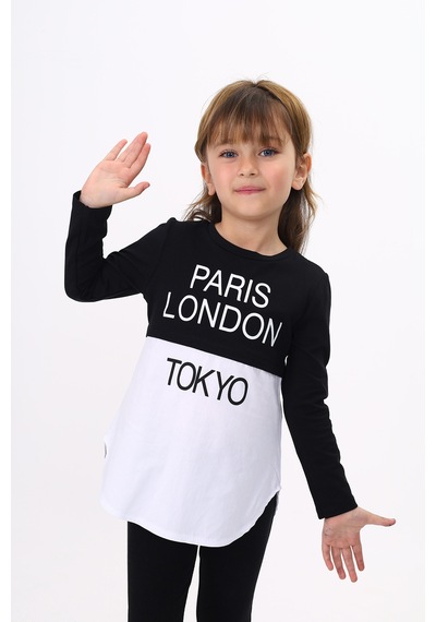 Toontoy Kids Toontoy Kız Çocuk Paris London Baskılı T-shirt Siyah