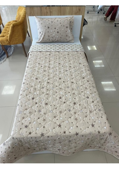 Fulya Tek Kişilik Çift Taraflı Kapitone Yatak Örtüsü Takımı Bej