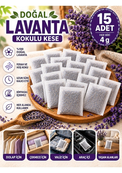 Lavanta Koku Kesesi 15 Li Mini Keseler - Dolap Çekmece Gardırop Kokusu Toplam 60 G