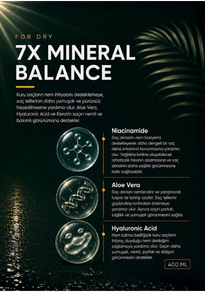 Kuru Saçlar İçin 7x Mineralli Şampuan Biotin, Keratin, Kafein, Aloe Vera, Yeşil Çay, Niacinamide, Hyaluronic Acid - 400 Ml