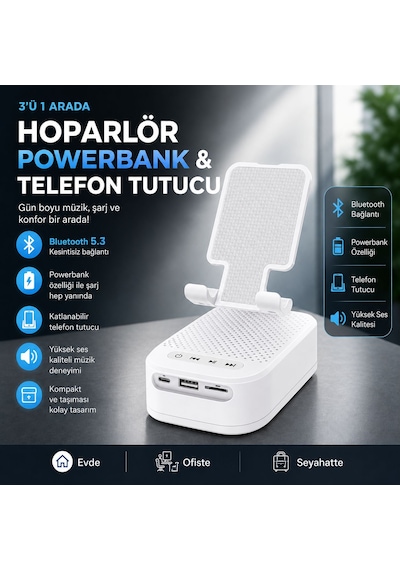 3 In 1 Bluetooth Telefon Tutucu Ve Powerbank Özelikli Tf Kart Ve Usb Bellek Destekli Tutuculu Bluetooth Hoparlör