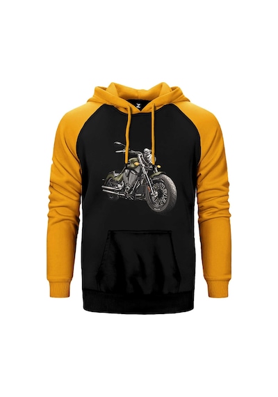 Kruvazör Motosiklet Sarı Renk Reglan Kol Kapşonlu Sweatshirt Sarı