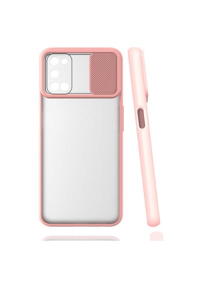 Kilifone - Oppo Uyumlu A92 - Kılıf Slayt Sürgülü Arkası Buzlu Lensi Kapak - Pembe Açık