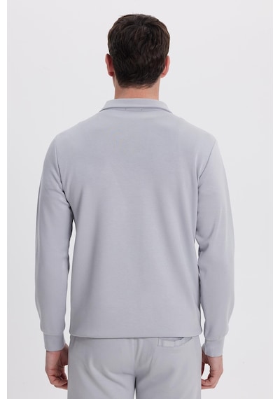 Tudors Erkek Relax Fit Rahat Kesim Polo V Yaka Gri Sweatshirt-41923 Gri