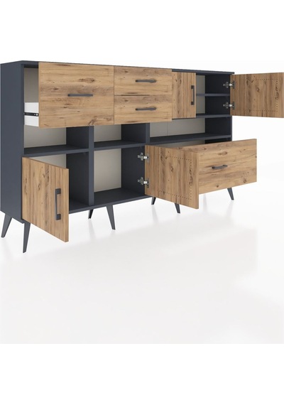 Arges Konsol 5 Raflı 4 Çekmeceli 4 Kapaklı 176x30x99 Antrasit-çam Atlas Çam - Antrasıt Arges Konsol 5 Raflı 4 Çekmeceli 4 Kapaklı 176x30x99 Antrasit-çam Atlas Çam - Antrasıt