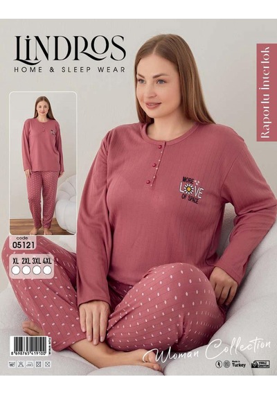 Boyraz Lindros Kadın Pamuklu Düğme Yaka Raporlu İnterlok Battal Pijama Takımı 05121 - 1 Adet Gülkurusu Boyraz Lindros Kadın Pamuklu Düğme Yaka Raporlu İnterlok Battal Pijama Takımı 05121 - 1 Adet Gülkurusu