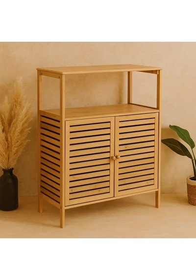 Go İthalat Çok Amaçlı Dolap Ahşap Bambu Organizer Raflı 66x33x85cm