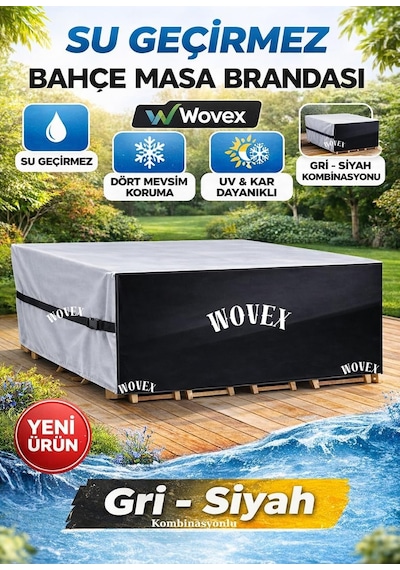 Wovex Gri Siyah Kombinasyonlu Bahçe Masa Mobilya Brandası,teras Koltuk Branda,su Geçirmez Uv Korumalı, Mobilya Ört Diğer
